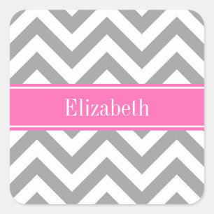 Dunkelgrau Lg Zickzack Hot Pink #2 Name Monogram Quadratischer Aufkleber