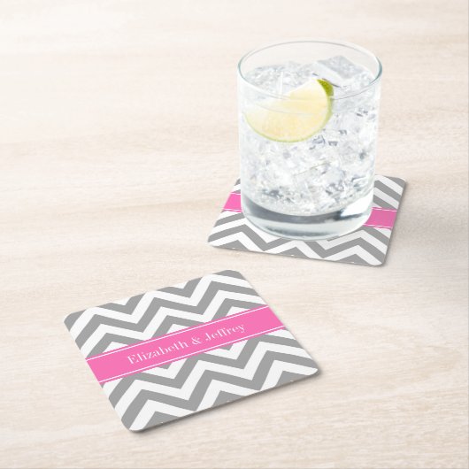 Dunkelgrau Lg Zickzack Hot Pink #2 Name Monogram Rechteckiger Pappuntersetzer (Vor Ort)