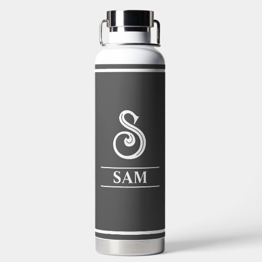Dunkelgrau Mit Monogramm Trinkflasche (Rückseite)