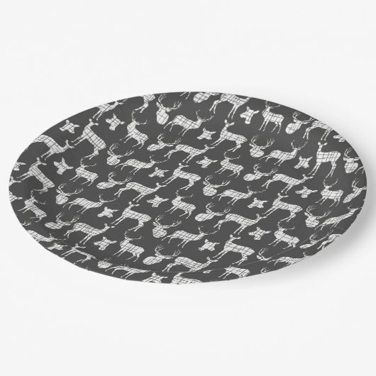 Dunkelgrau mit weißem Rotwild-Papier-Teller Pappteller (Schrägansicht)