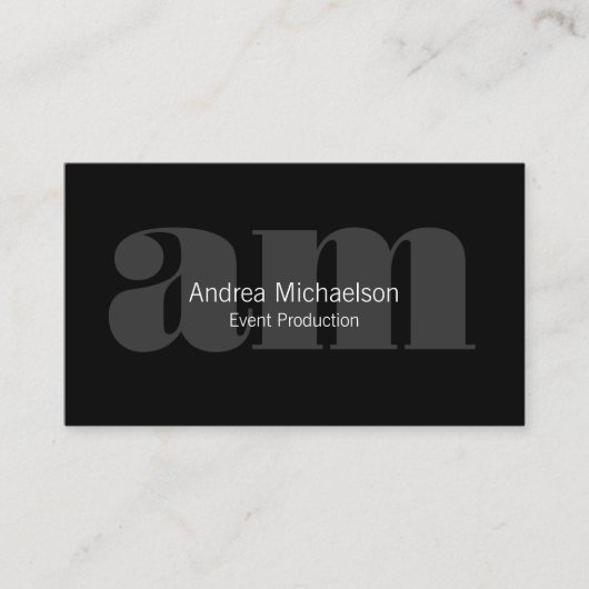 Dunkelgrau-Monogramm auf schwarz-horizontaler Eben Visitenkarte (Vorderseite)