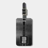 Dunkelgrau-Monogramm-Bürstenstahl Gepäckanhänger (Vorderseite vertikal)
