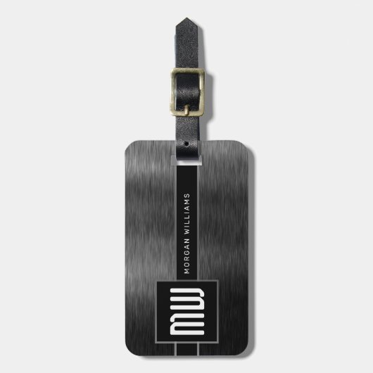 Dunkelgrau-Monogramm-Bürstenstahl Gepäckanhänger (Vorderseite vertikal)