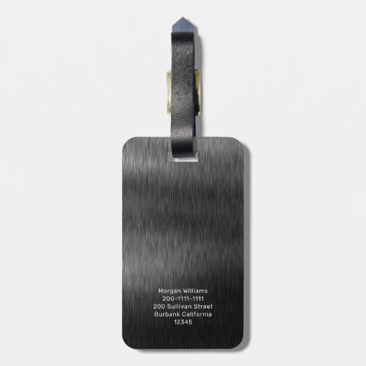 Dunkelgrau-Monogramm-Bürstenstahl Gepäckanhänger (Rückseite vertikal)