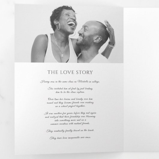 Dunkelgrau-Monogramm-Kranz-Geschichte Widmung Hoch Dreifach-gefaltete Programmkarte (Innen Erste Seite)