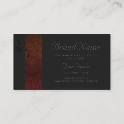 Dunkelgrau-Monogramm-Muster Orange und Rot Visitenkarte (Rückseite)