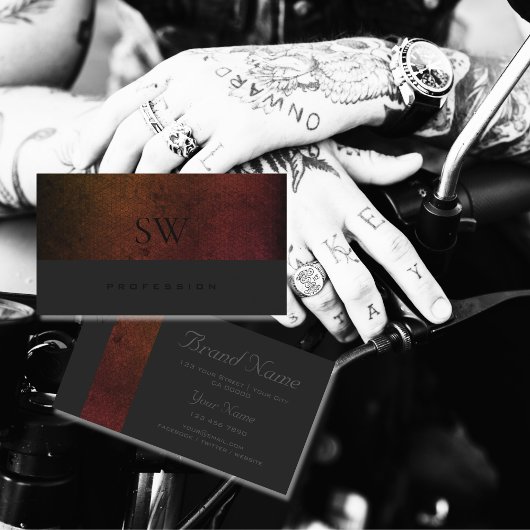 Dunkelgrau-Monogramm-Muster Orange und Rot Visitenkarte