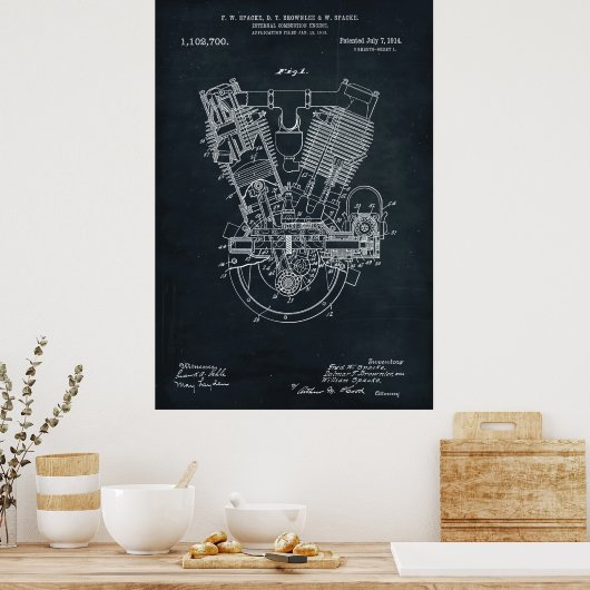 Dunkelgrau | Patent für den Motor von Verbrennungs Poster (Küche)