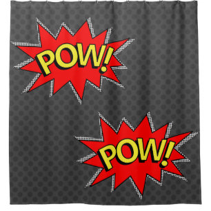 Dunkelgrau - "POW!" - "POW!" Comic Book Superherd Duschvorhang