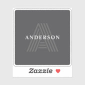 Dunkelgrau Retro Moderner Mit Monogramm Name Aufkleber (Blatt)