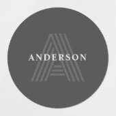 Dunkelgrau Retro Moderner Mit Monogramm Name Etiketten (Design 2)