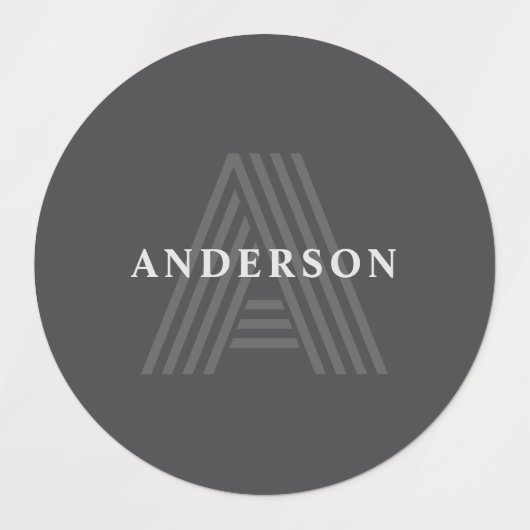 Dunkelgrau Retro Moderner Mit Monogramm Name Etiketten (Design 1)