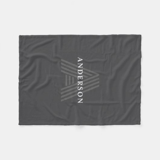 Dunkelgrau Retro Moderner Mit Monogramm Name Fleecedecke (Vorderseite (Horizontal))