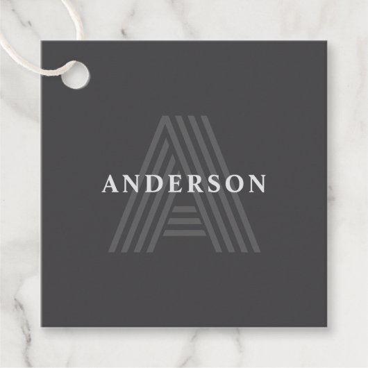 Dunkelgrau Retro Moderner Mit Monogramm Name Geschenkanhänger (Vorderseite)
