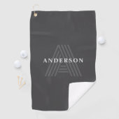 Dunkelgrau Retro Moderner Mit Monogramm Name Golfhandtuch (Insitu)