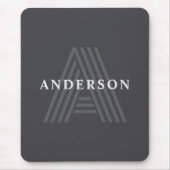 Dunkelgrau Retro Moderner Mit Monogramm Name Mousepad (Vorne)