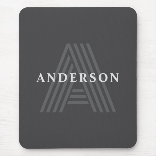 Dunkelgrau Retro Moderner Mit Monogramm Name Mousepad (Vorne)