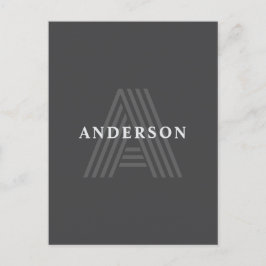 Dunkelgrau Retro Moderner Mit Monogramm Name Postkarte