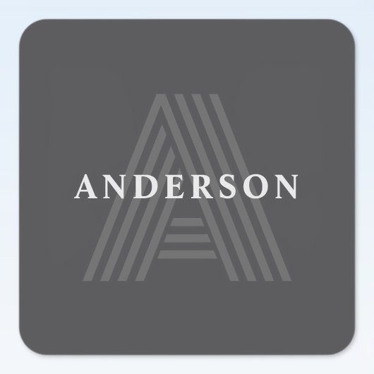 Dunkelgrau Retro Moderner Mit Monogramm Name Quadratischer Aufkleber
