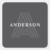 Dunkelgrau Retro Moderner Mit Monogramm Name Quadratischer Aufkleber (Vorderseite)