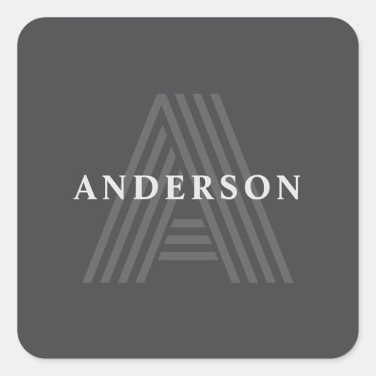 Dunkelgrau Retro Moderner Mit Monogramm Name Quadratischer Aufkleber (Vorderseite)