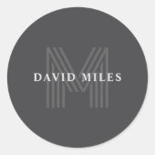 Dunkelgrau Retro Moderner Mit Monogramm Name Runder Aufkleber (Vorderseite)