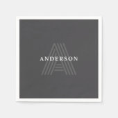 Dunkelgrau Retro Moderner Mit Monogramm Name Serviette (Vorderseite)