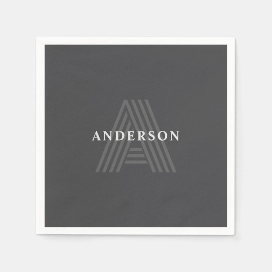 Dunkelgrau Retro Moderner Mit Monogramm Name Serviette (Vorderseite)