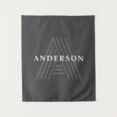 Dunkelgrau Retro Moderner Mit Monogramm Name Wandteppich (Vorderseite)