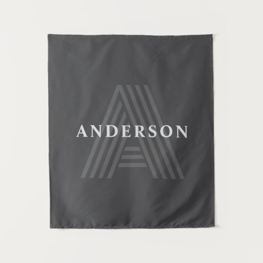 Dunkelgrau Retro Moderner Mit Monogramm Name Wandteppich (Vorderseite)