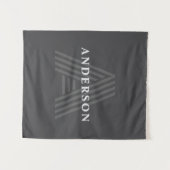 Dunkelgrau Retro Moderner Mit Monogramm Name Wandteppich (Vorderseite (Horizontal))