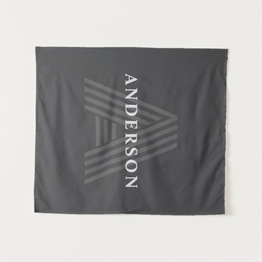 Dunkelgrau Retro Moderner Mit Monogramm Name Wandteppich (Vorderseite (Horizontal))