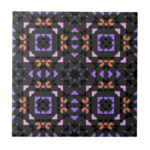 Dunkelgrau-rosa Ethnic Folk Geometric Muster Fliese