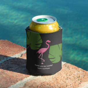 Dunkelgrau-rosa Flamingo-Hochzeit in Urlaubsort Dosenkühler