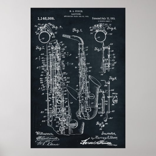 Dunkelgrau | Saxophon - Patent Poster (Vorne)