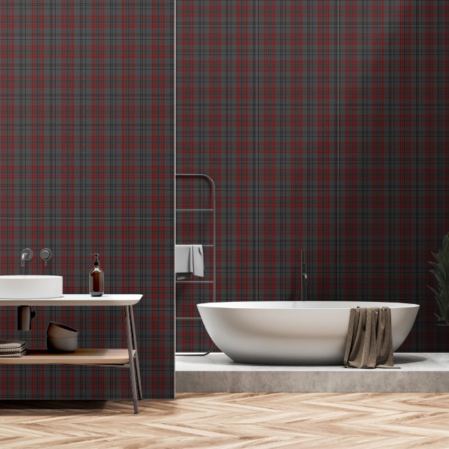 Dunkelgrau Schwarz Grosser Tartan Kariert Tapete (Badezimmer)