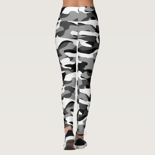 Dunkelgrau-Schwarz-Weiß-Camouflage-Muster Leggings (Rückseite)