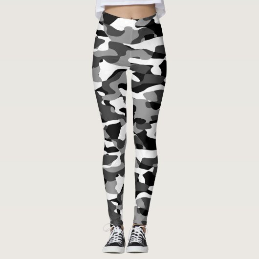 Dunkelgrau-Schwarz-Weiß-Camouflage-Muster Leggings (Vorderseite)