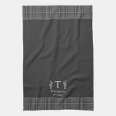 Dunkelgrau Tartan Custom Monogram Charcoal Grau Geschirrtuch (Vertikal)