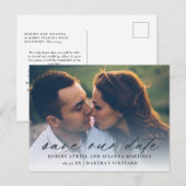 Dunkelgrau Text Foto Hochzeit Speichern Sie das Da Ankündigungspostkarte (Vorne/Hinten)