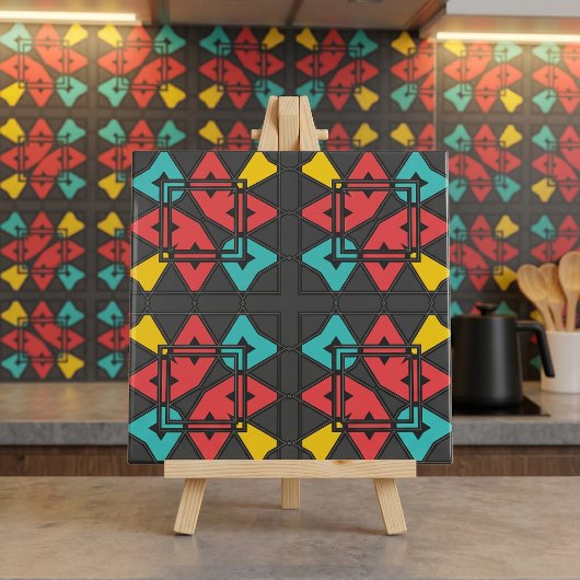 Dunkelgrau Türkisrot Abstrakt gelb Geometrisch Fliese