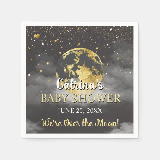 Dunkelgrau über dem Mond und den Sternen Babydusch Serviette (Vorderseite)