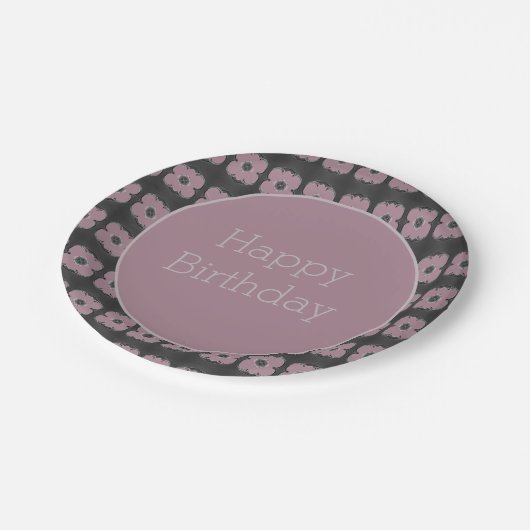 Dunkelgrau und Pflaumenblüte Pappteller (Schrägansicht)