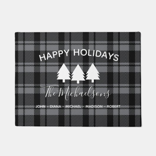 Dunkelgrau und Schwarz Kariert mit Monogrammname Fußmatte (Vorderseite)