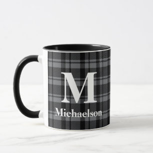 Dunkelgrau und Schwarz Kariert mit Monogrammname Tasse