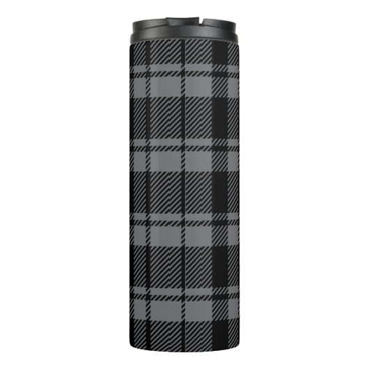 Dunkelgrau und Schwarz Kariert mit Monogrammname Thermosbecher (Rückseite)