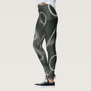 Dunkelgrau und Weiß Abstrakt mit Kreisläufen und R Leggings