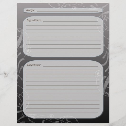 Dunkelgrau verblasste klassische Rezeptseite mit w (Vorderseite)