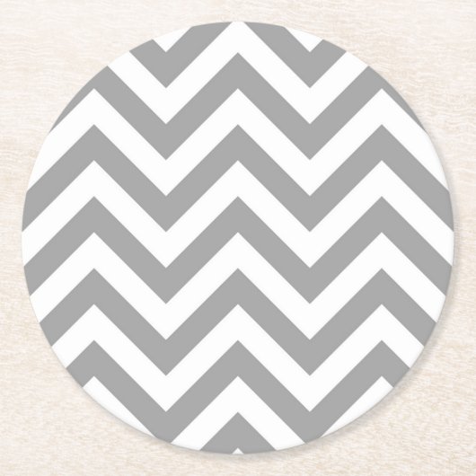 Dunkelgrau Weiß großes Zickzack ZigZag Muster Runder Pappuntersetzer (Vorderseite)