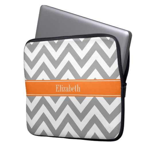 Dunkelgrau Weiß LG Zickzack Pumpkin-Name Monogramm Laptopschutzhülle (Vorderseite Links)